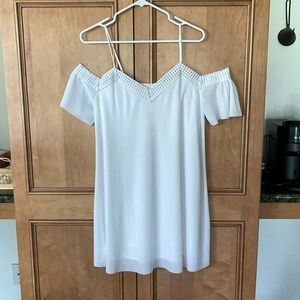 Guess off the shoulder mini dress. White. Body of dress is small pleats.